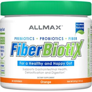 Version 1.0.0 ALLMAX FiberBiotix suplemento salud intestinal fibra y probióticos naranja