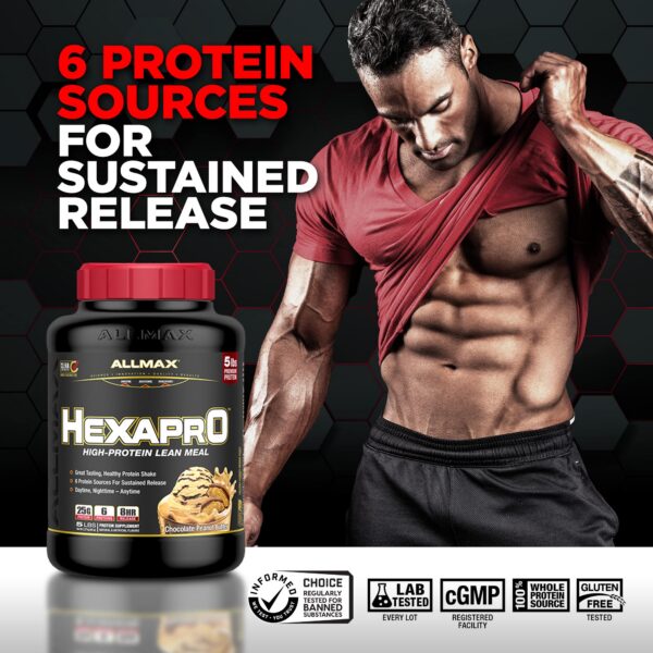 Etiqueta frontal de ALLMAX HEXAPRO Cookies & Cream