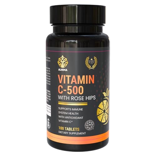 Botella de vitamina C-500 con rosa mosqueta por ALNIMA.