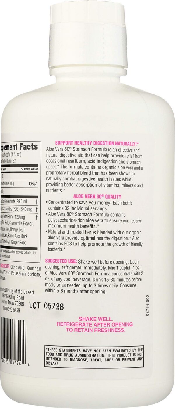 Presentación completa fórmula para estómago Aloe 80 Organics