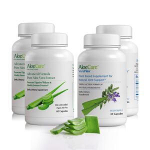 Paquete de cápsulas orgánicas de aloe vera AloeCure para salud digestiva