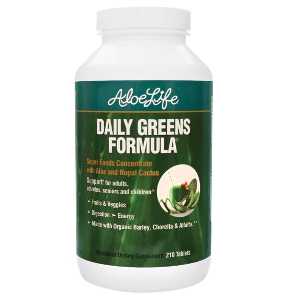 Version 1.0.0 Aloe Life Daily Greens tabletas suplemento orgánico antioxidantes