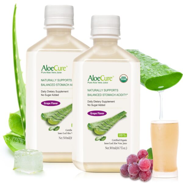 Paquete 2 botellas jugo AloeCure Aloe Vera orgánico sabor uva
