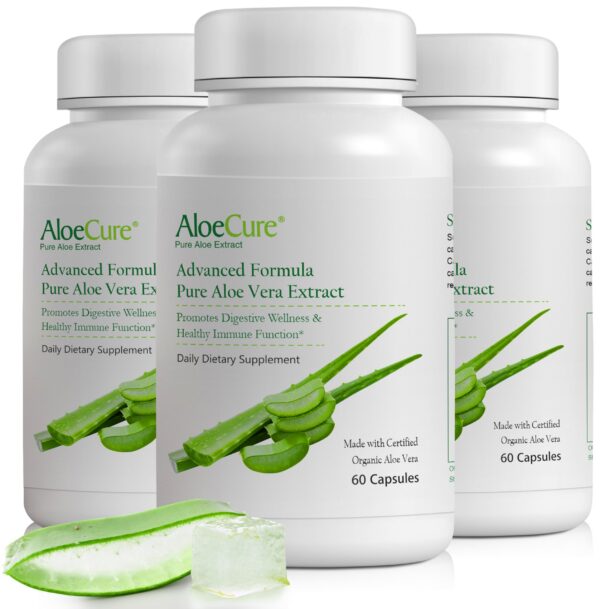 AloeCure cápsulas de aloe vera orgánico para salud digestiva e inmunológica