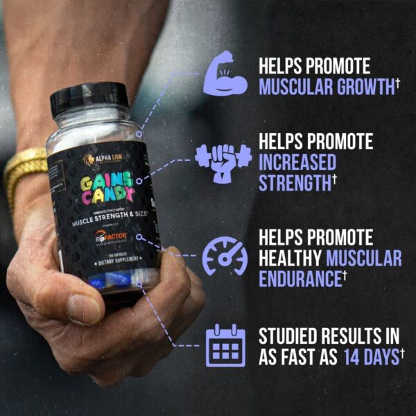 Version 1.0.0 Cápsulas Gains Candy apiladas