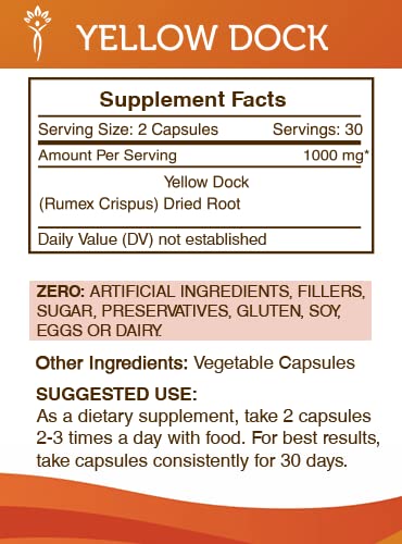 Alta potencia Yellow Dock suplemento natural USA