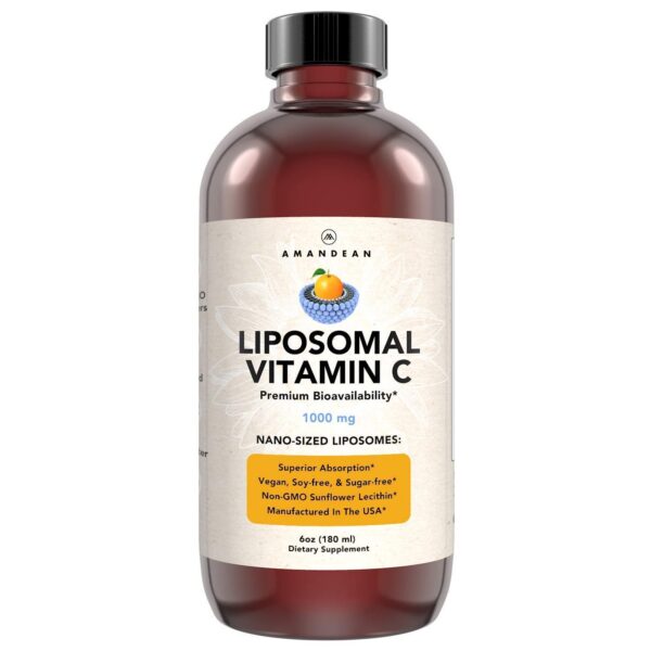 Frente de la botella AMANDEAN Liposomal Vitamin C 1000mg
