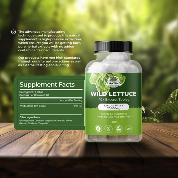 Vista trasera Amazing Botanicals lechuga silvestre 10X 30 tabletas