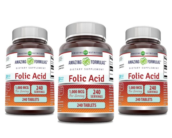 Amazing Formulas frasco ácido fólico 1000 mcg 240 tabletas 3 pack