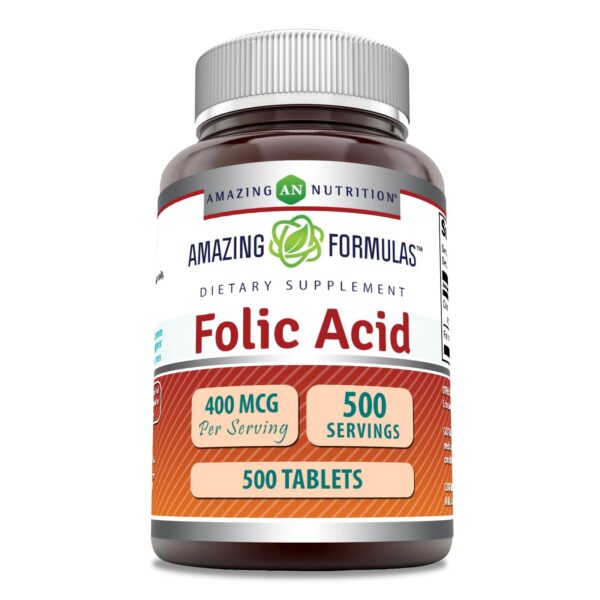 Amazing Formulas ácido fólico 400 mcg 500 tabletas
