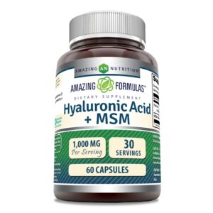 Version 1.0.0 Frente de la botella Amazing Formulas ácido hialurónico y MSM cápsulas