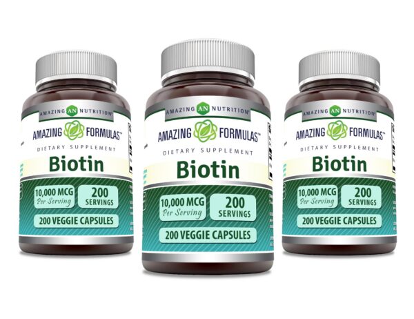 Amazing Formulars biotina 10000 mcg suplemento 200 cápsulas