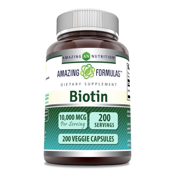 Amazing Formulas cápsulas vegetales de biotina 10000 mcg botella