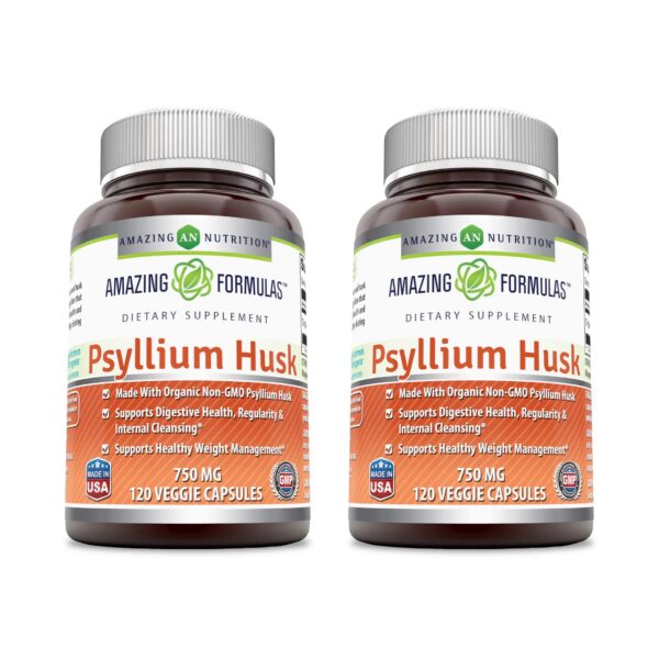 Amazing Formulas psyllium cáscara 750mg botella frontal