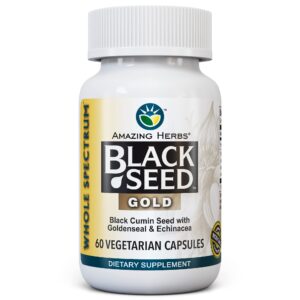 Frasco de Amazing Herbs Black Seed Gold 60 cápsulas para salud inmunológica