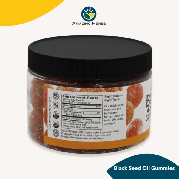 Gominolas de aceite de semilla negra, sabor naranja, empaque