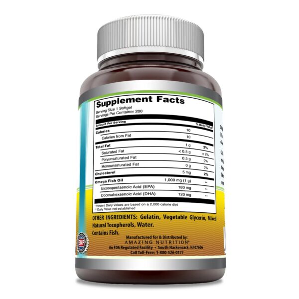 Porciones y frasco de Amazing Omega Fish Oil 1000 mg