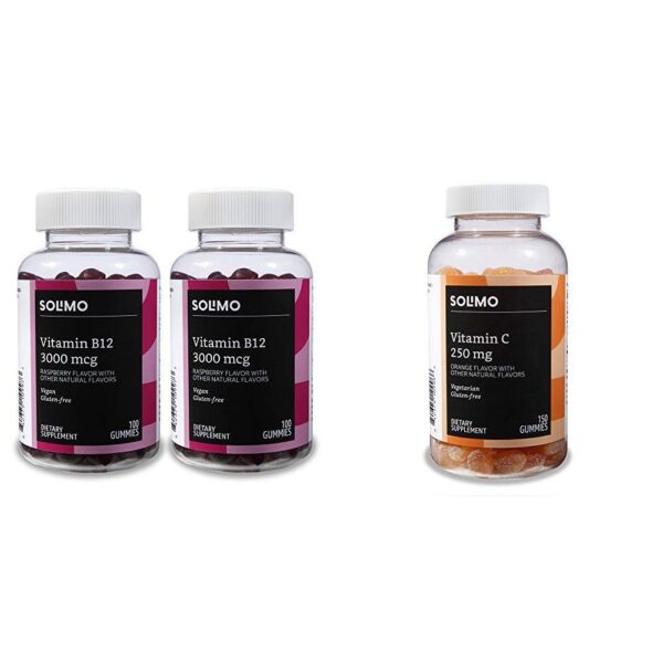 Gomitas de vitamina B12 y vitamina C en frasco
