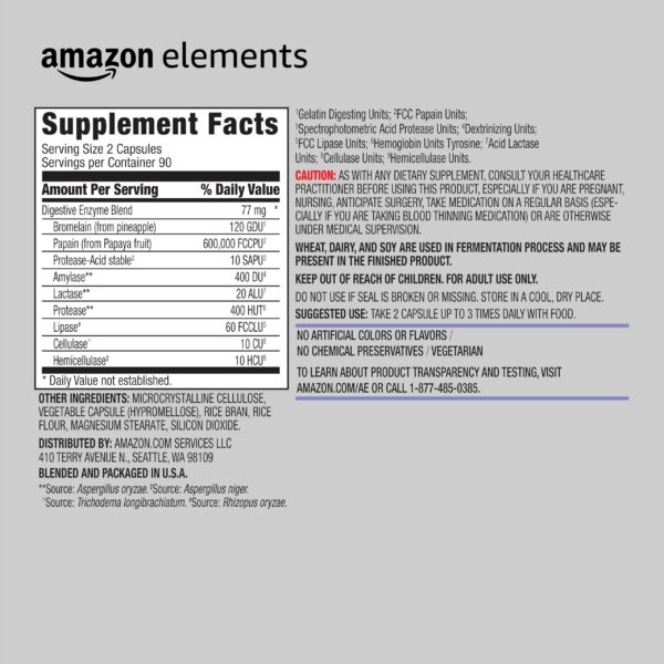 Cápsulas del producto Amazon Elements Digestive Enzyme Complex