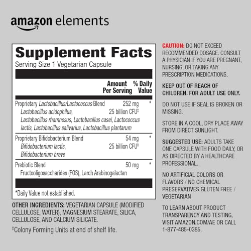 Etiqueta producto Amazon Elements probióticos mujer