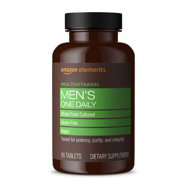 Frasco frontal de Amazon Elements Men’s One Daily Multivitamin
