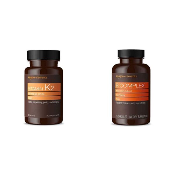 Version 1.0.0 Amazon Elements Vitamina K2 y B Complex botella frontal