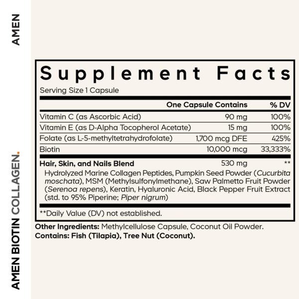 Envase y etiqueta de Amen Biotin Colágeno Vitamins+