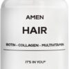 Version 1.0.0 Frasco Amen Hair Vitamins frente de la etiqueta