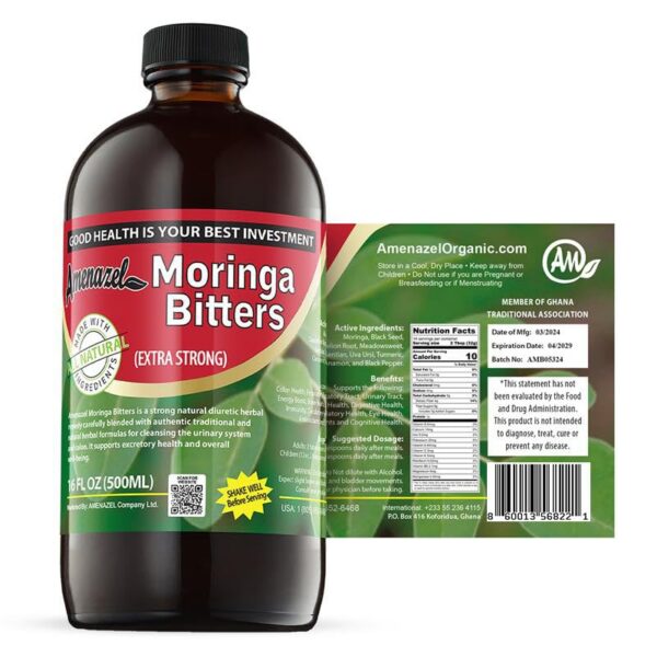 Version 1.0.0 Amenazel Amargos Orgánicos de Moringa botella 16 oz