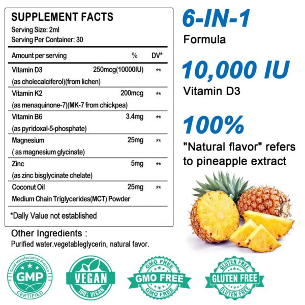 Etiqueta frontal de D3 K2 en gotas