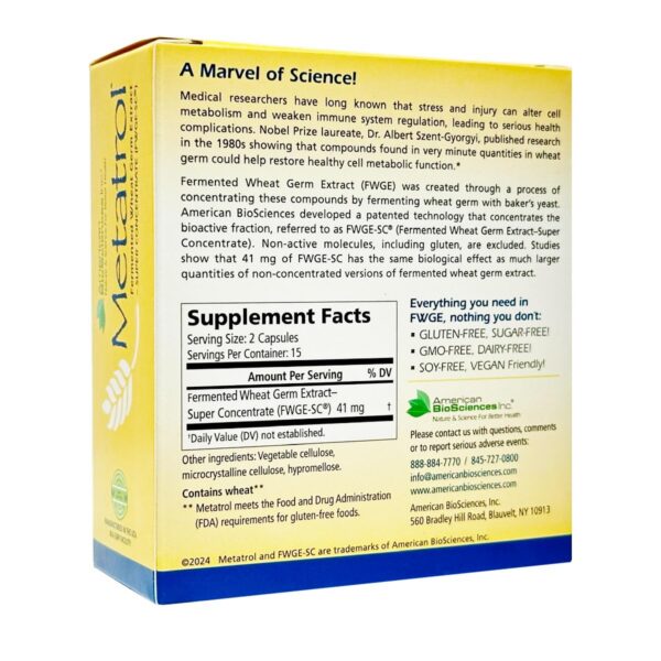 Etiqueta del suplemento Metatrol germen de trigo