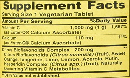 Frasco de tabletas Ester-C con etiqueta