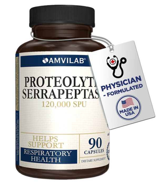 Frente del envase AMVILAB Serrapeptase 90 cápsulas