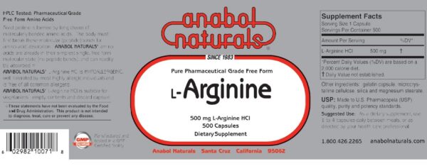 Etiqueta y frasco de L-Arginina Anabol Naturals