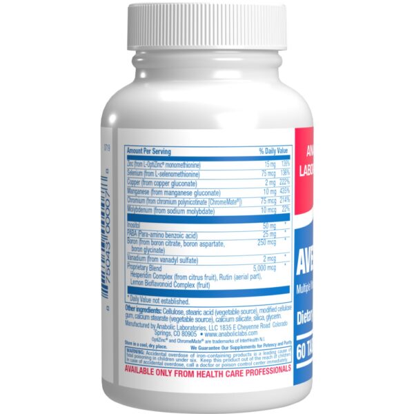 Vista lateral envase multivitamínico Anabolic Laboratories