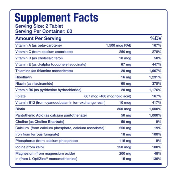 Etiqueta con ingredientes multivitamínico Anabolic Laboratories