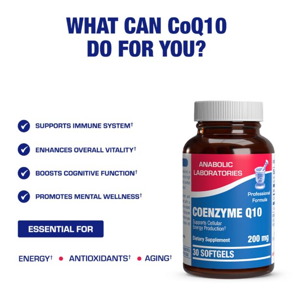 Frasco de CoQ10 200 mg etiqueta lateral