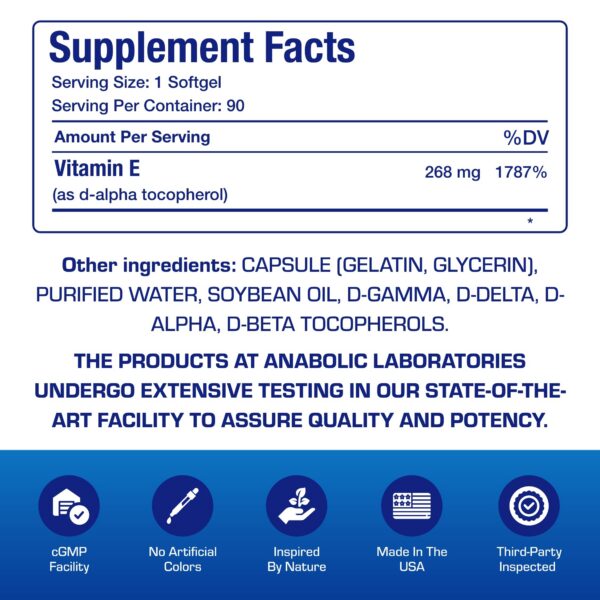 Envase Vitamina E 400 UI de Anabolic Laboratories