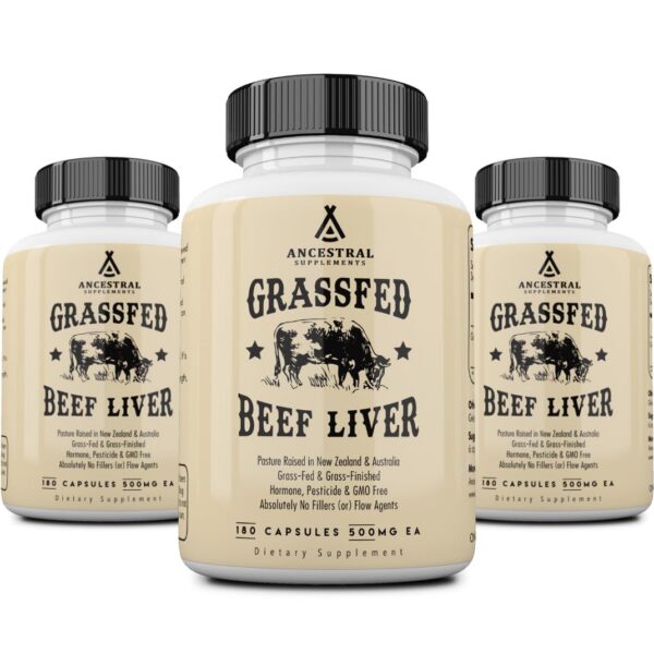 Frente de la botella Ancestral Supplements Grass Fed Beef Liver