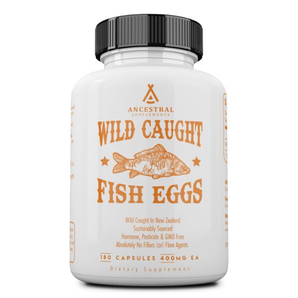 Frasco de cápsulas Ancestral Supplements huevos de pescado omega-3