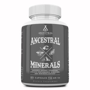 Ancestral Supplements minerales y electrolitos botella frontal