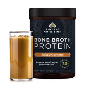 Frente del envase Ancient Nutrition Bone Broth Protein Salted Caramel
