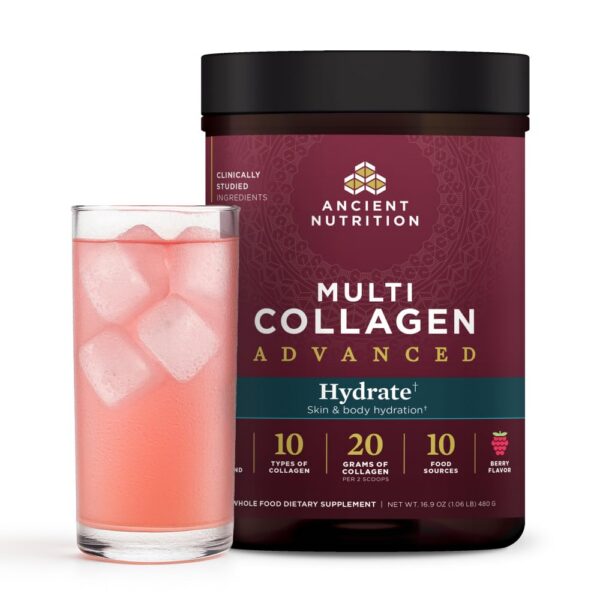 Frasco de Ancient Nutrition Hydrate Colágeno Frutos Rojos