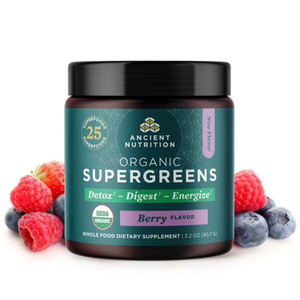 Ancient Nutrition SuperGreens Polvo probióticos etiqueta