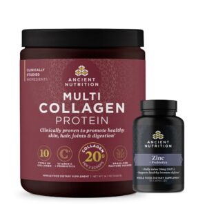 Ancient Nutrition zinc capsules y colágeno multi – vista frontal