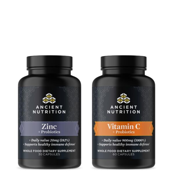 Frasco de zinc con vitamina C de Ancient Nutrition