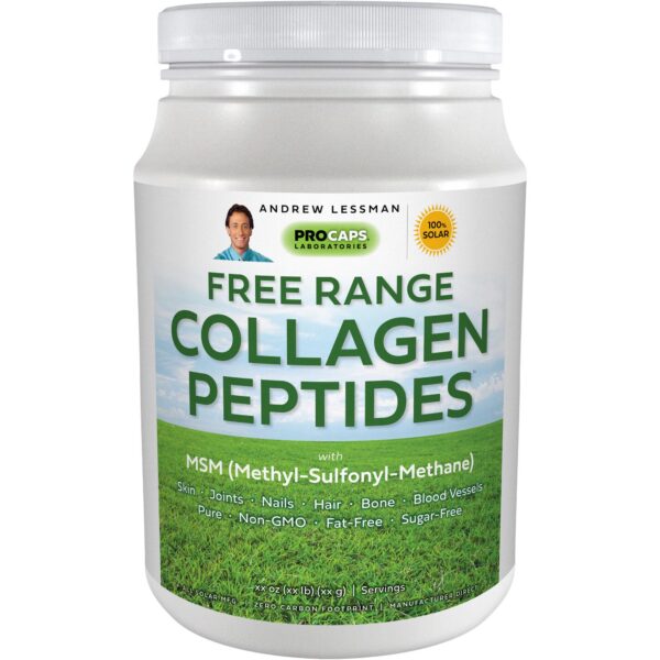 Frente del frasco Andrew Lessman Free Range Collagen Peptides