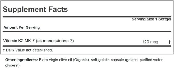 Etiqueta frontal del envase Vitamin K2 MK7