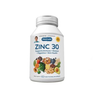 Frasco frontal Zinc 30 mg Andrew Lessman - 60 cápsulas