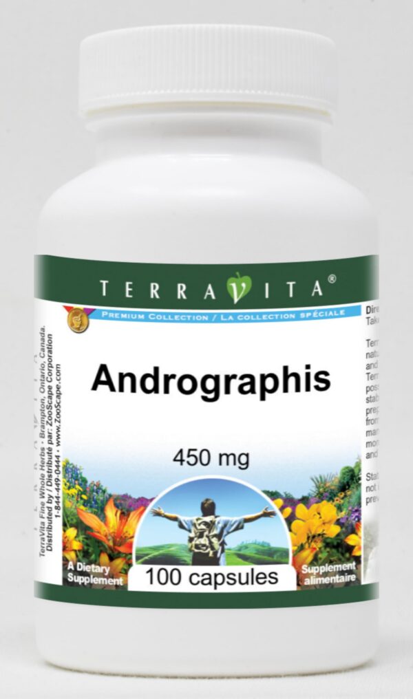 Botella de capsulas Andrographis 450 mg TerraVita 100 unidades